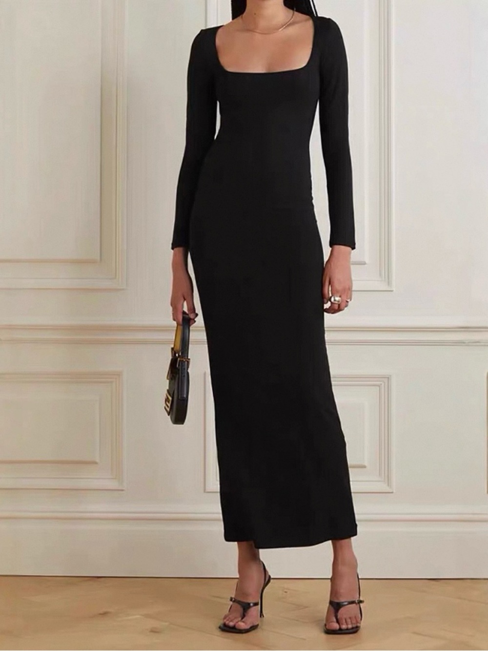SKIMS Women’s Soft Lounge Ribbed Stretch-Modal Maxi Dress Onyx Size Small NWOT